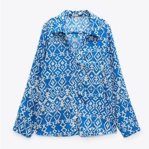 Zara Aztec geometric print blue button up